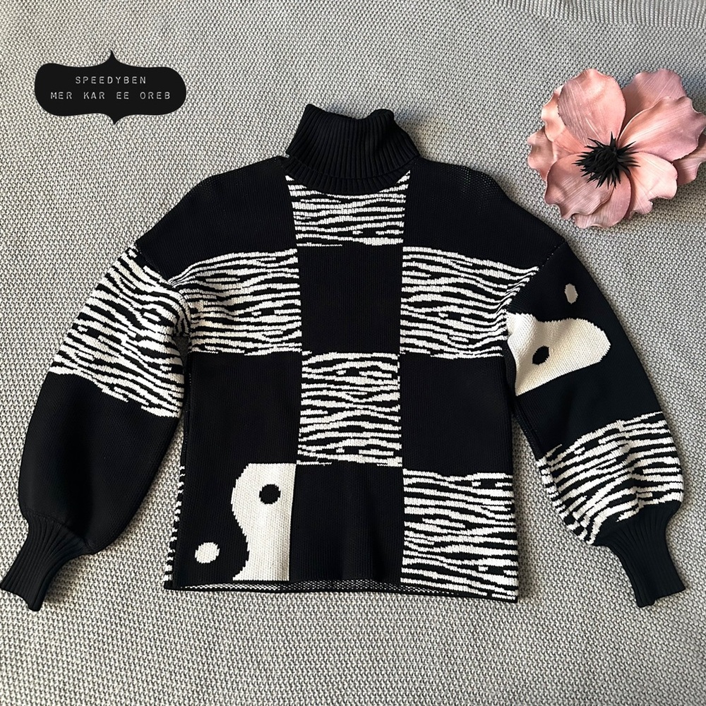 STAUD Zedd Abstract Yin Yang Turtleneck Sweater XS